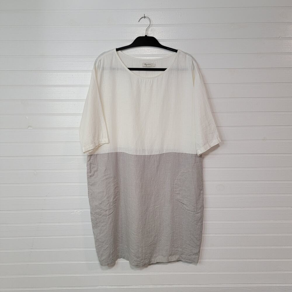 Magic Linen Adria Handmade Dress Lagenlook Color Block Oversized Pockets Large